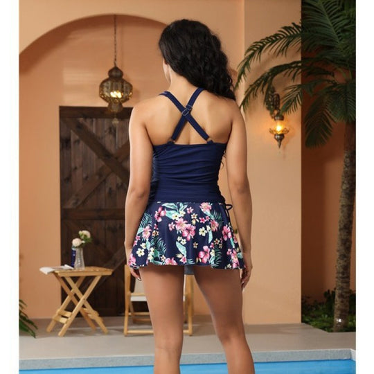 Damen Badeanzug mit modischem Rock und floralen Akzenten EB