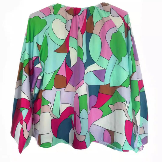 Damen Bluse mit V-Ausschnitt und modischem Grafikdesign EB