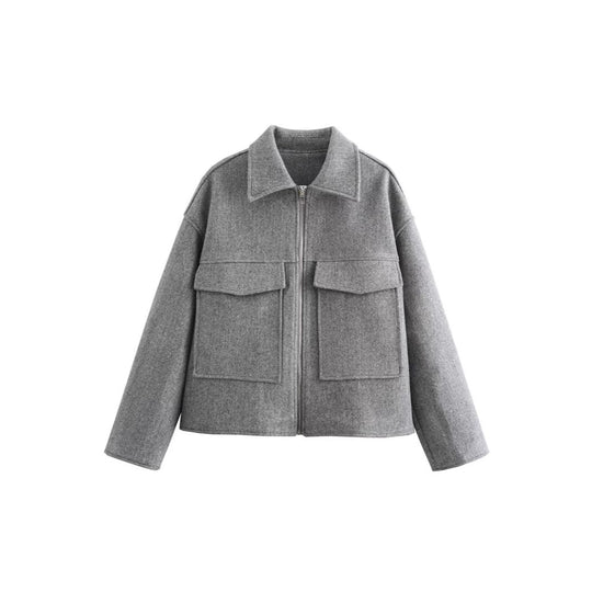 Damen lässige Overshirt-Jacke mit Taschen und Reißverschluss EB