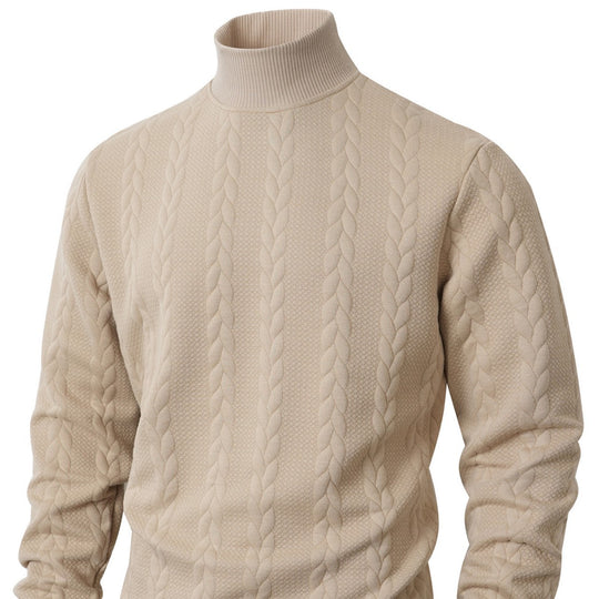 Herren nan grobgestrickter Zopfstrickpullover mit halbem Stehkragen und elastischen Rippbündchen EB