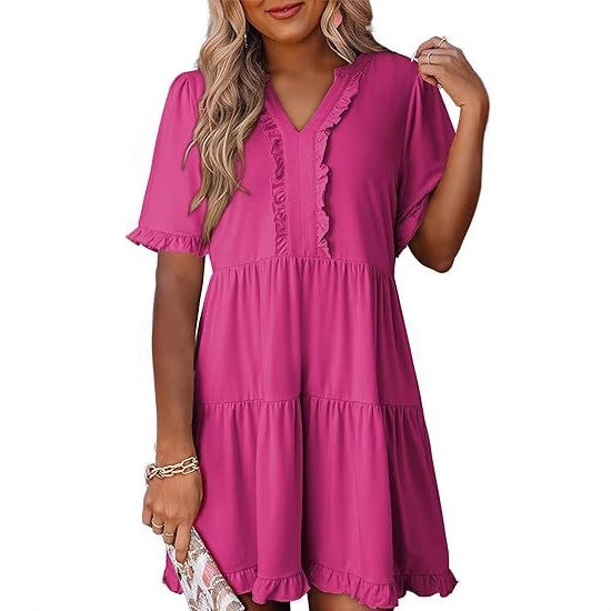Damen luftiges Sommerkleid mit Rüschendetails EB