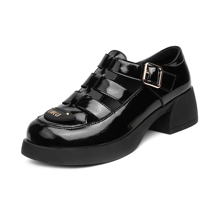 Damen Plattform-Mary Jane Schuhe mit modischem Riemendesign und komfortablem Blockabsatz EB