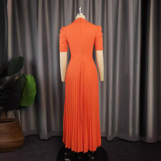 Damen elegantes Wickelkleid mit plissiertem Rock und Puffärmeln EB