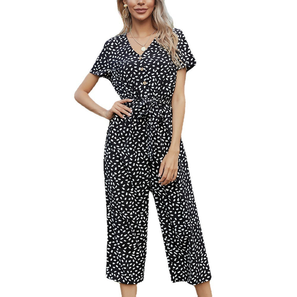 Damen Jumpsuit mit knöpfbarem Ausschnitt und Taillengürtel EB