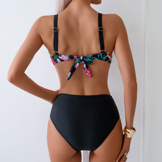 Damen Hoch tailliertes Bikini-Set mit floralem Design und verstellbaren Trägern EB
