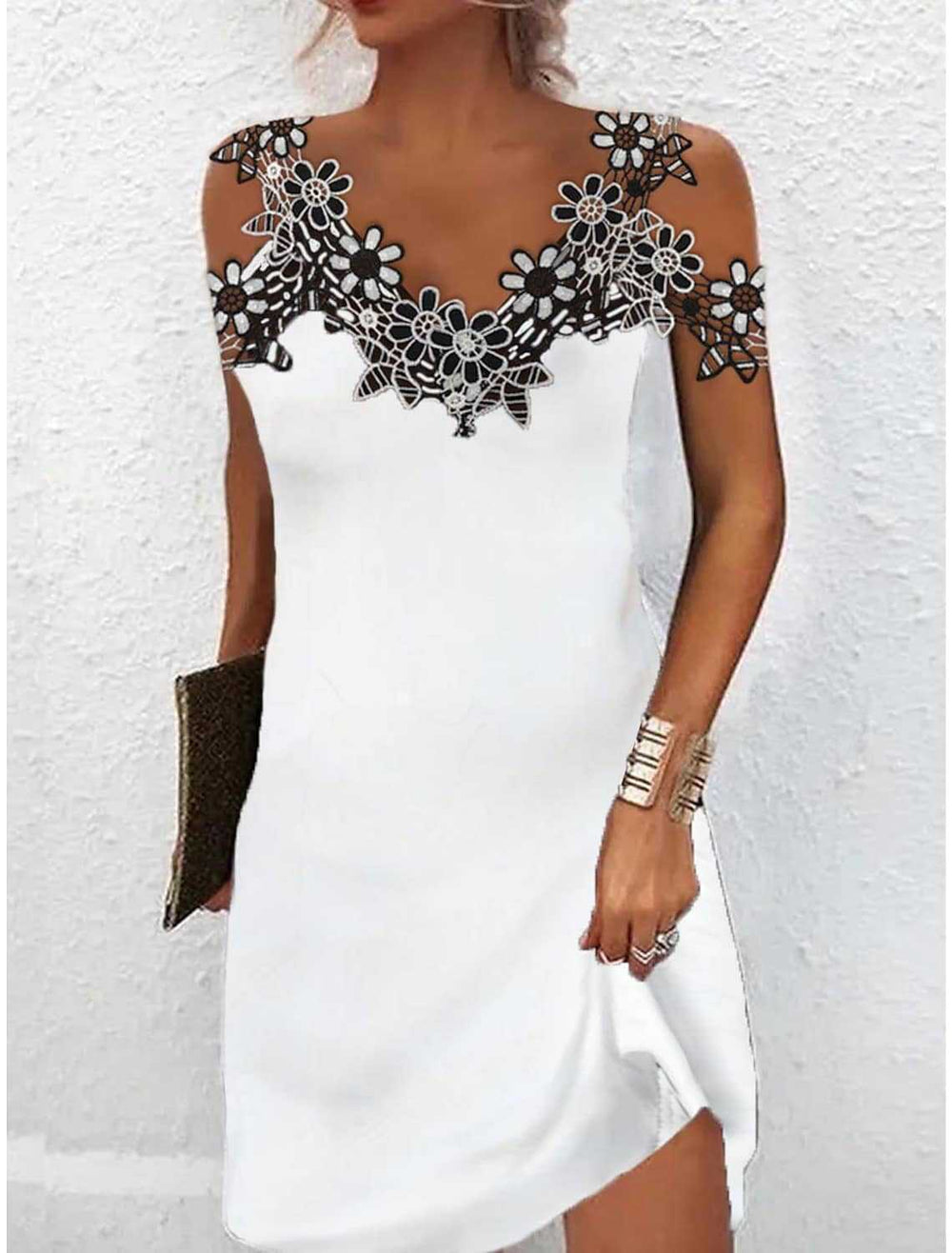 Damen Elegantes Kleid mit Spitzenbesatz EB