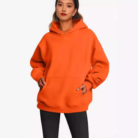 Damen nan Longline-Oversize Hoodie mit tiefer Schulter, verstärkter Kängurutasche und geripptem Saum EB