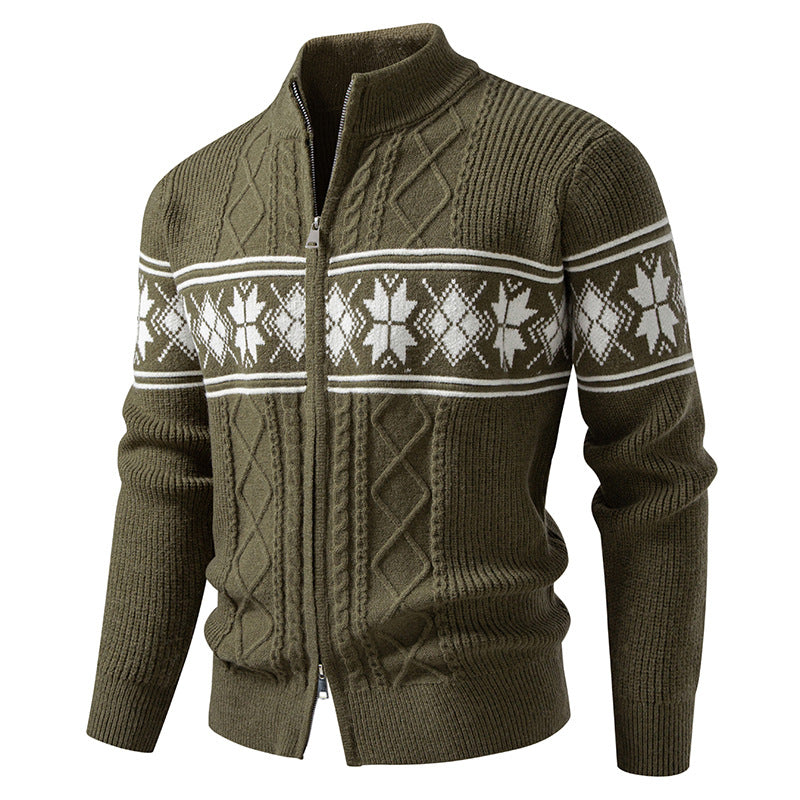 Herren nan Norweger-Strickjacke mit durchgehendem Reißverschluss und hohem Stehkragen EB