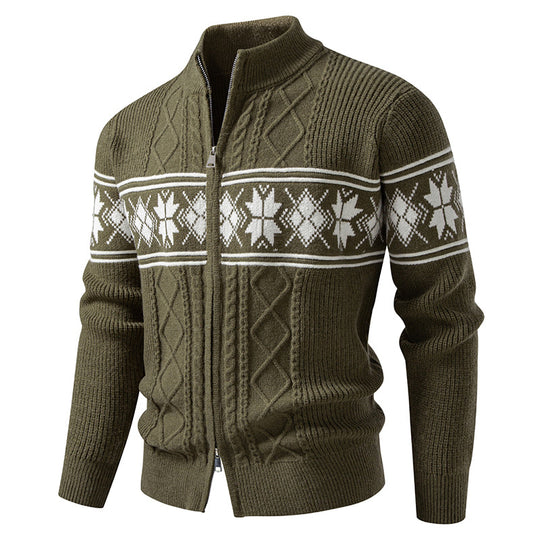 Herren nan Norweger-Strickjacke mit durchgehendem Reißverschluss und hohem Stehkragen EB