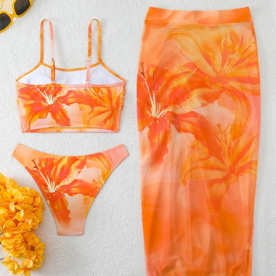 Damen Bikini-Set mit floralem Balconette-Oberteil und transparentem Wickelrock EB