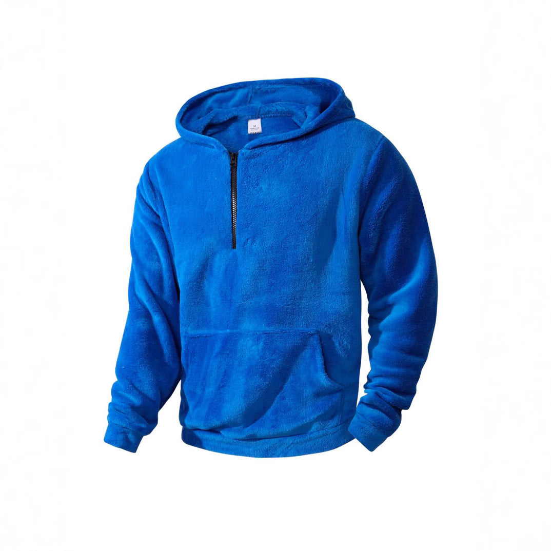 Herren nan kuscheliger Microfleece-Hoodie mit Halbzip, Kapuze und Kängurutasche EB