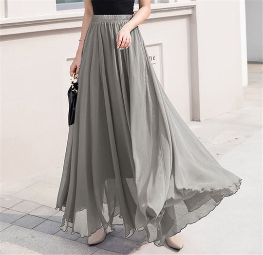 Damen nan Maxi-Chiffonrock mit elastischem Bund und fließender A-Linie EB