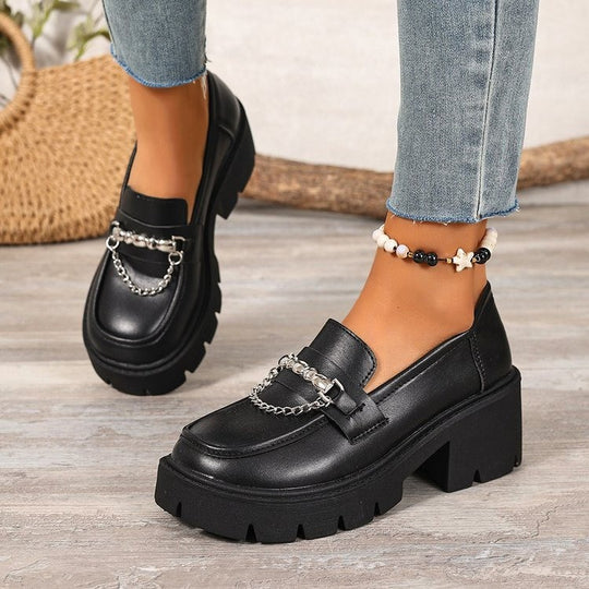 Damen elegante Chunky Loafer-Schuhe mit modischem Kettenakzent EB