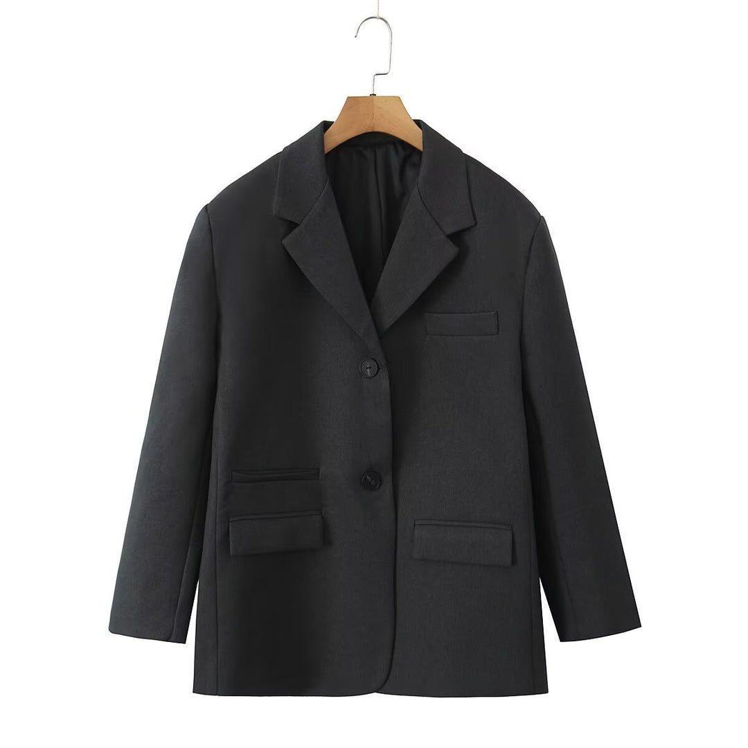 Damen Eleganter Blazer mit modernen Schnallelementen und praktischen Taschen EB