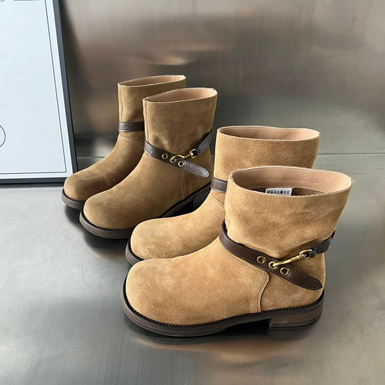 Damen elegante Short-Boots mit modischem Riemen und komfortablem Fußbett EB