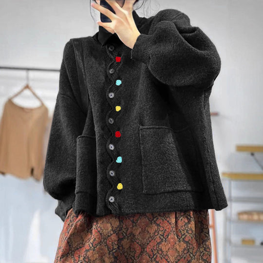 Damen Oversized Strickcardigan mit Zierknopfleiste und aufgesetzten Taschen EB