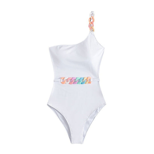 Damen Einseitiger Badeanzug mit eleganten Kettenakzenten EB