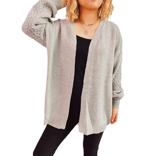 Damen lässige Strickjacke mit voluminösen Ärmeln und modernem Strukturmuster EB