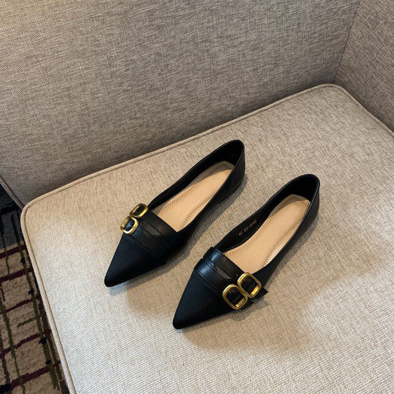 Damen elegante spitze Ballerinas mit doppelter Schnallenverzierung EB