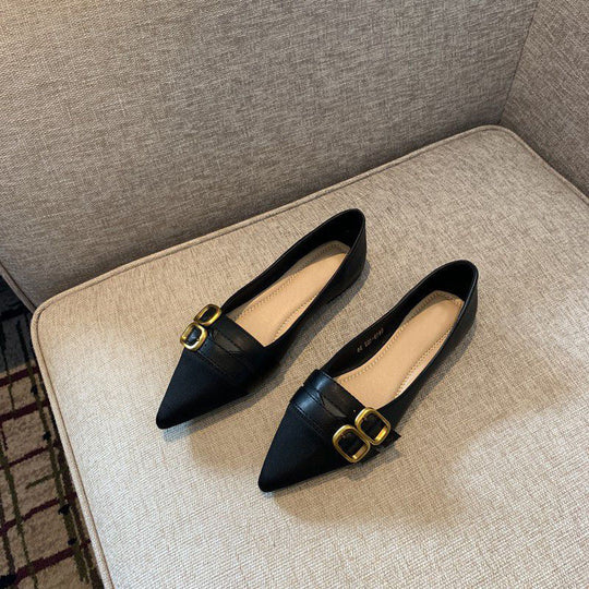 Damen elegante spitze Ballerinas mit doppelter Schnallenverzierung EB