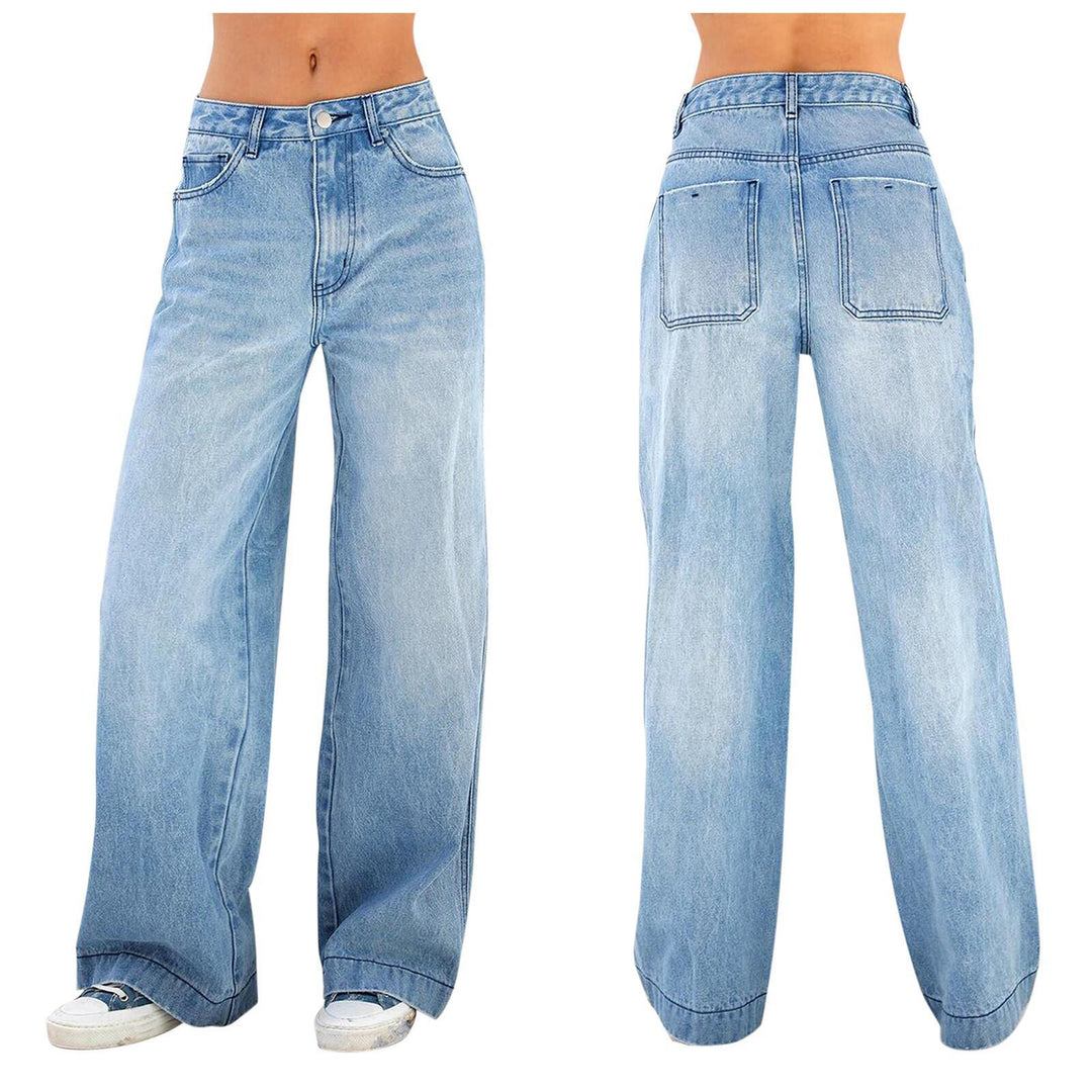 Damen weite Jeans mit hohem Bund und lässigem Schnitt EB
