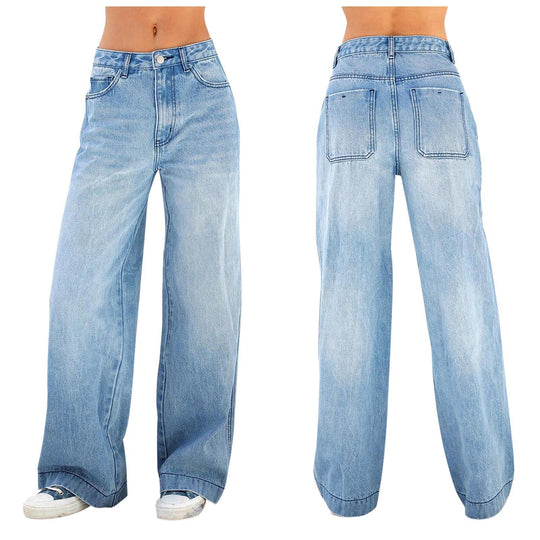 Damen weite Jeans mit hohem Bund und lässigem Schnitt EB