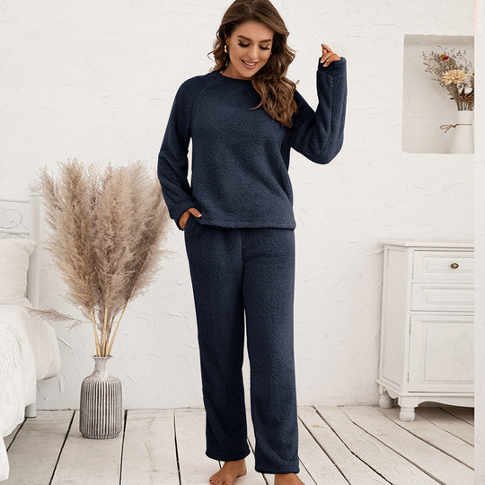 Damen Kuscheliges Fleece-Pyjama-Set mit langen Ärmeln und bequemen Hosen EB