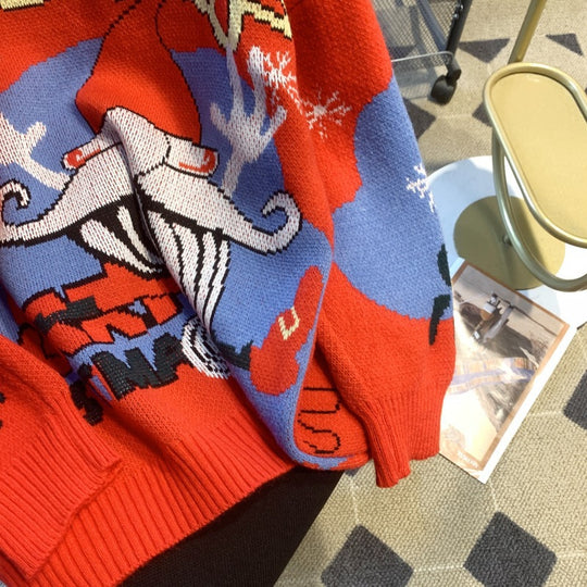 Damen festlicher Pullover mit Weihnachtsmotiv und Rundhalsausschnitt EB
