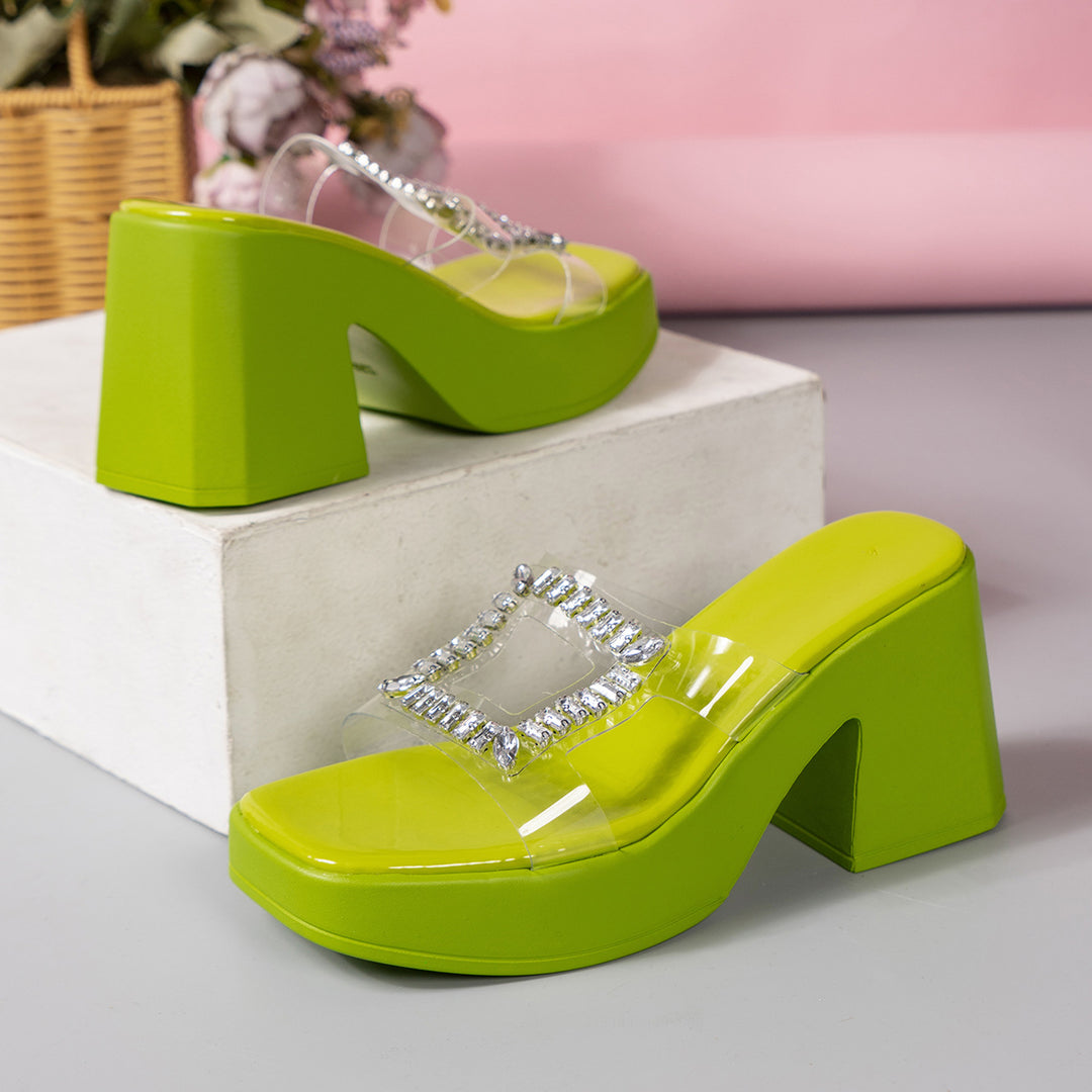 Damen luxuriöse Plateau-Pantoletten mit glitzerndem Schmuckdetail EB