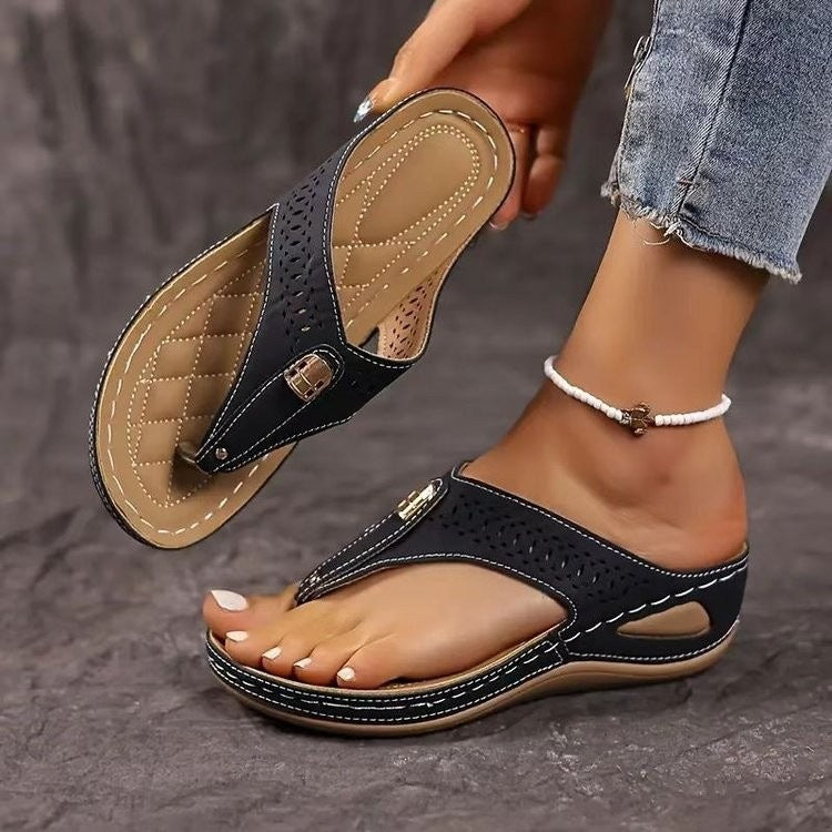 Damen Bequeme Zehentrenner-Sandalen mit atmungsaktiver Oberkonstruktion EB