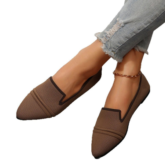 Damen  elegante flache Slipper-Loafer mit spitzer Zehenpartie Strickoptik und gepolsterter Innensohle EB