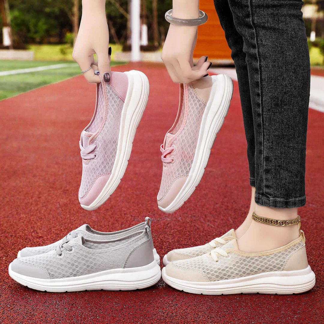 Damen nan atmungsaktiver Everyday-Slipper mit feinem Strickmesh, elastischer Zierschnürung und ergonomischer Dämpfungssohle EB