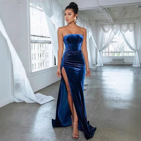 Damen elegantes Abendkleid mit taillierter Silhouette und hohem Beinschlitz EB