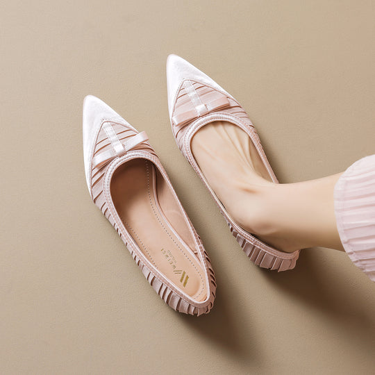 Damen Spitzenschuhe mit modischem Faltendesign und eleganter Schleifenapplikation EB