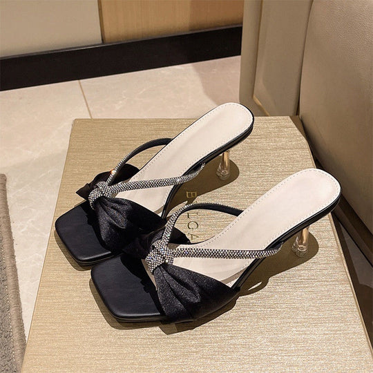 Damen elegante Slingback Sandalen mit glamourösem Schleifendetail EB
