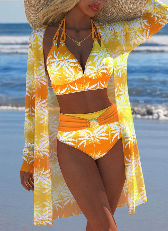 Damen Bikini-Set mit kreativem geometrischen Design und hohem Bund EB