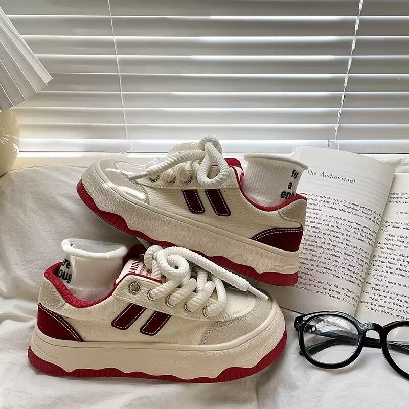 Damen modische Chunky Sneakers mit breiten Schnürsenkeln EB