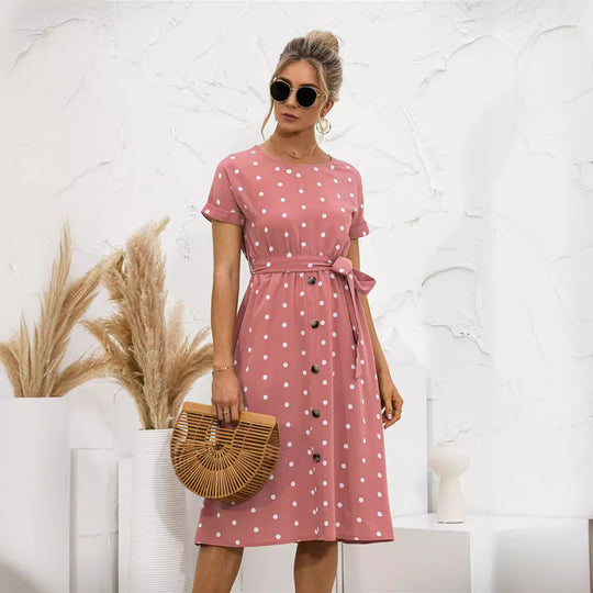 Damen Kleid mit Knopfleiste und modernen Punkte-Design EB