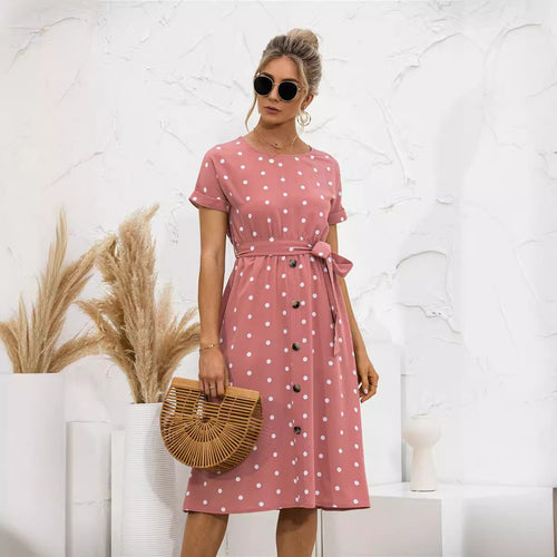 Damen Kleid mit Knopfleiste und modernen Punkte-Design EB