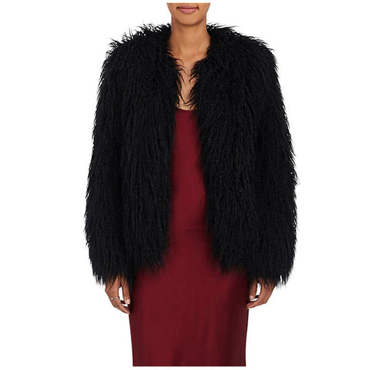 Damen Flauschige Kunstpelzjacke mit voluminösen Ärmeln EB