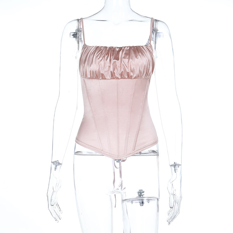 Damen Satin-Corsage mit gerafftem Oberteil und verstellbaren Trägern EB