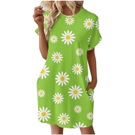 Damen lässiges Sommerkleid mit Blumenmuster und praktischen Taschen EB