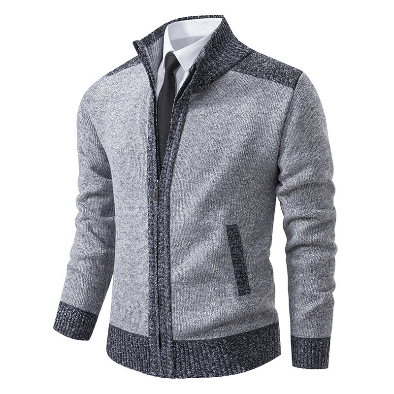 Herren nan strukturierter Strickcardigan mit Stehkragen und durchgehendem Reißverschluss EB
