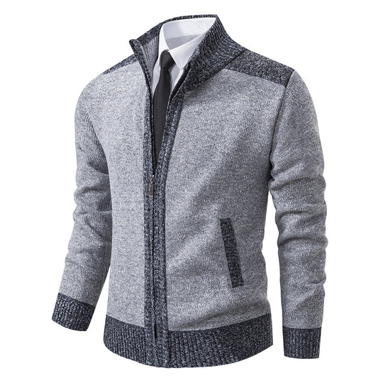 Herren nan strukturierter Strickcardigan mit Stehkragen und durchgehendem Reißverschluss EB