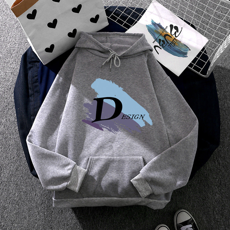 Unisex nan lässiger Kapuzenpullover mit großflächigem Pinsel-Logo, Kängurutasche und verstellbarer Kapuze EB