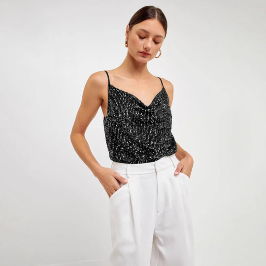 Damen Glitzerndes Spaghettiträgershirt mit V-Ausschnitt EB