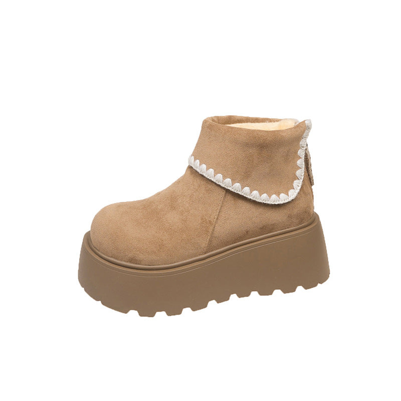 Damen Plattformstiefel mit warmem Innenfutter und dekorativem Abschlusssaum EB