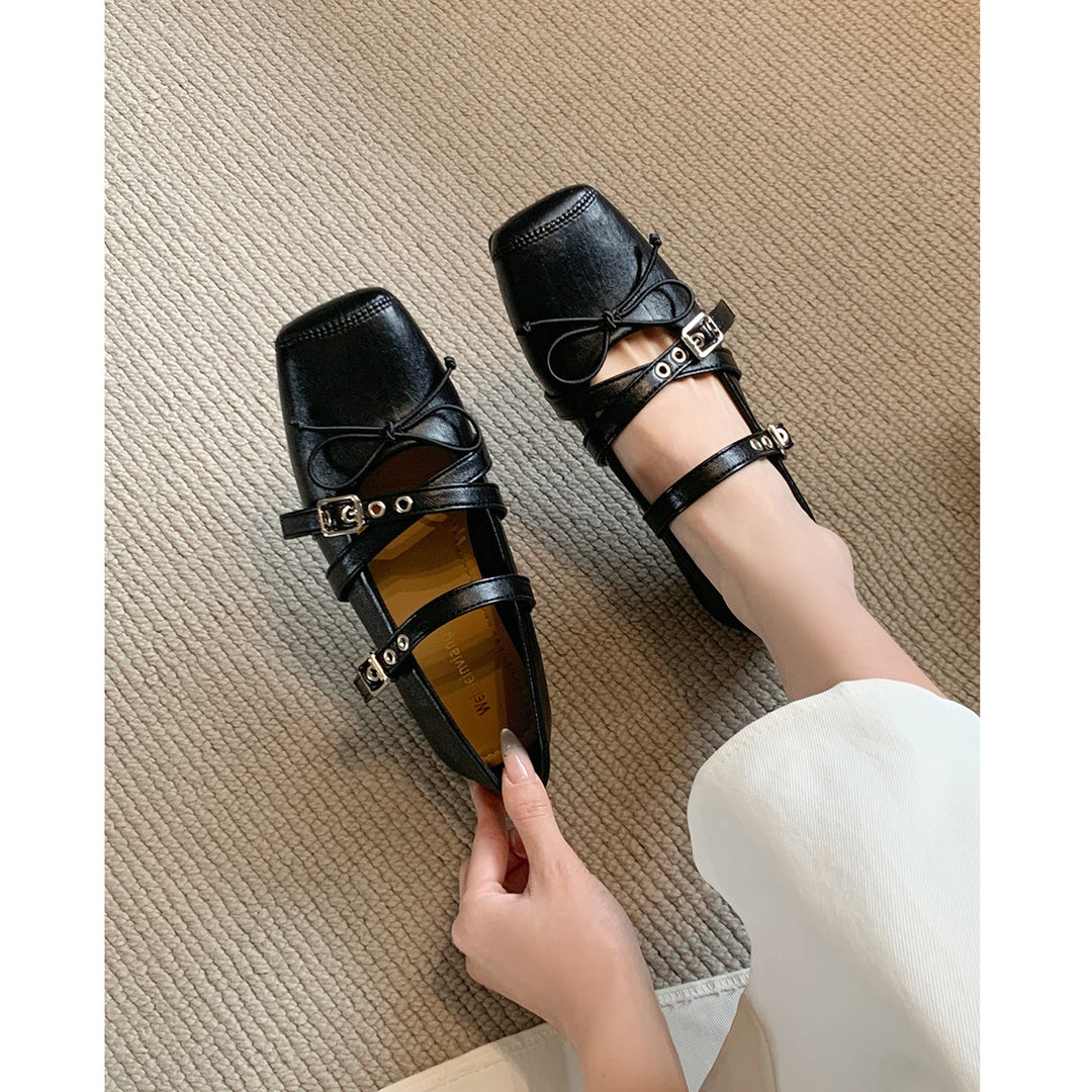 Damen Ballerinas mit modischen Schnallen und schimmerndem Obermaterial EB