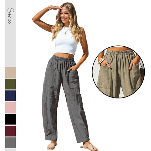 Damen lässige Leinenhose mit praktischen Seitentaschen EB
