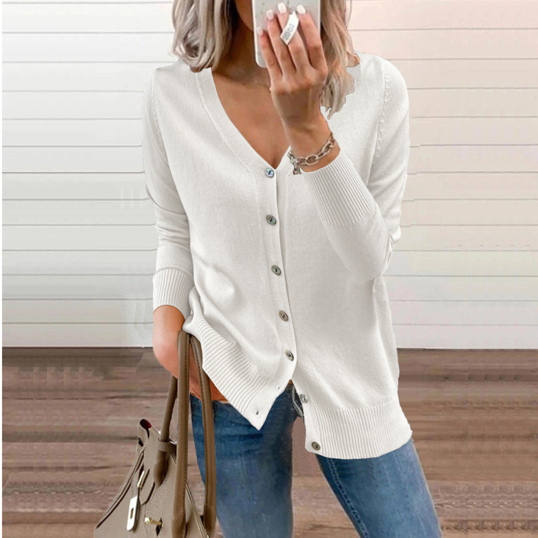 Damen V-Ausschnitt Strickjacke mit Knopfdetails EB